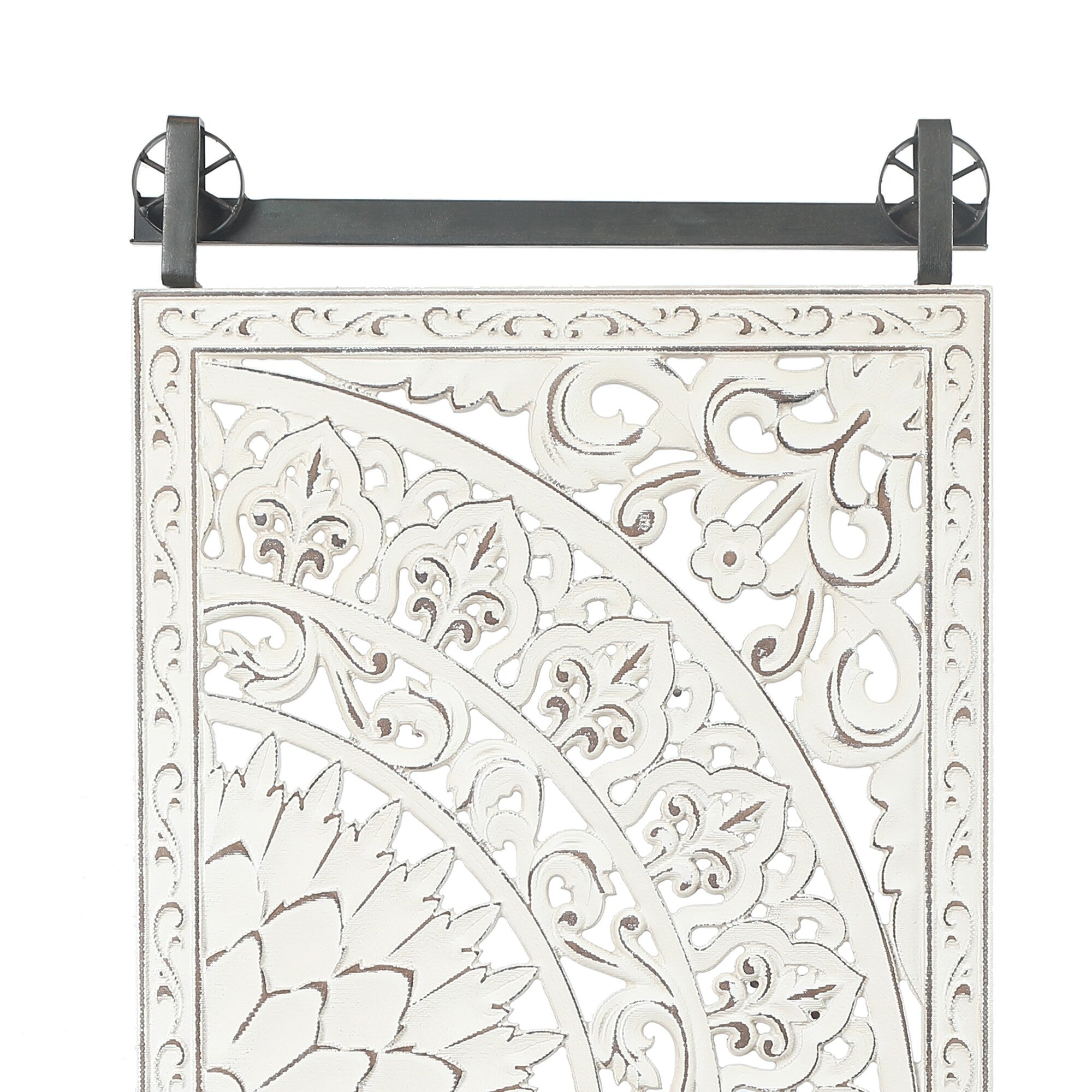 Wanddeko aus elfenbeinweißem Holz mit Blumenmuster und schwarzen Akzenten (2er-Set)