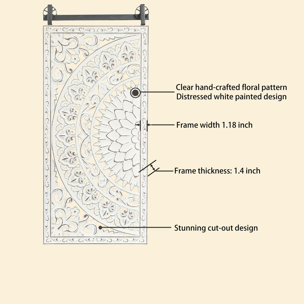 Wanddeko aus elfenbeinweißem Holz mit Blumenmuster und schwarzen Akzenten (2er-Set)
