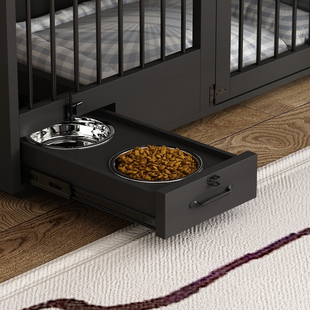 Hundebox-Möbel - Hundezwinger aus Holz mit Raumteiler und 2 Schubladen