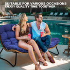 Doppel-Papasan-Sessel mit Kissen, wetterfestem PE-Rattan und Metallrahmen für den Innen- und Außenbereich