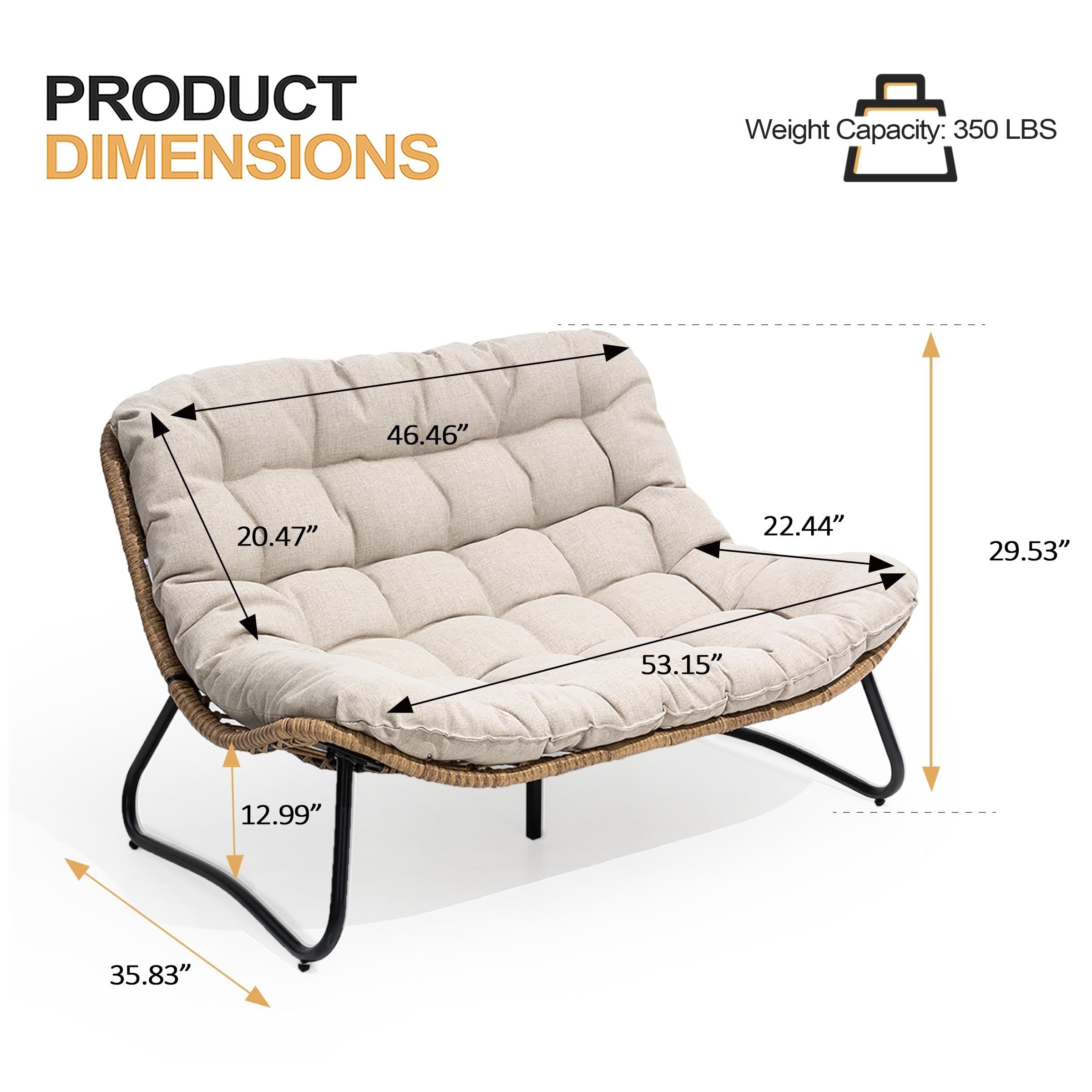 Doppel-Papasan-Sessel mit Kissen, wetterfestem PE-Rattan und Metallrahmen für den Innen- und Außenbereich