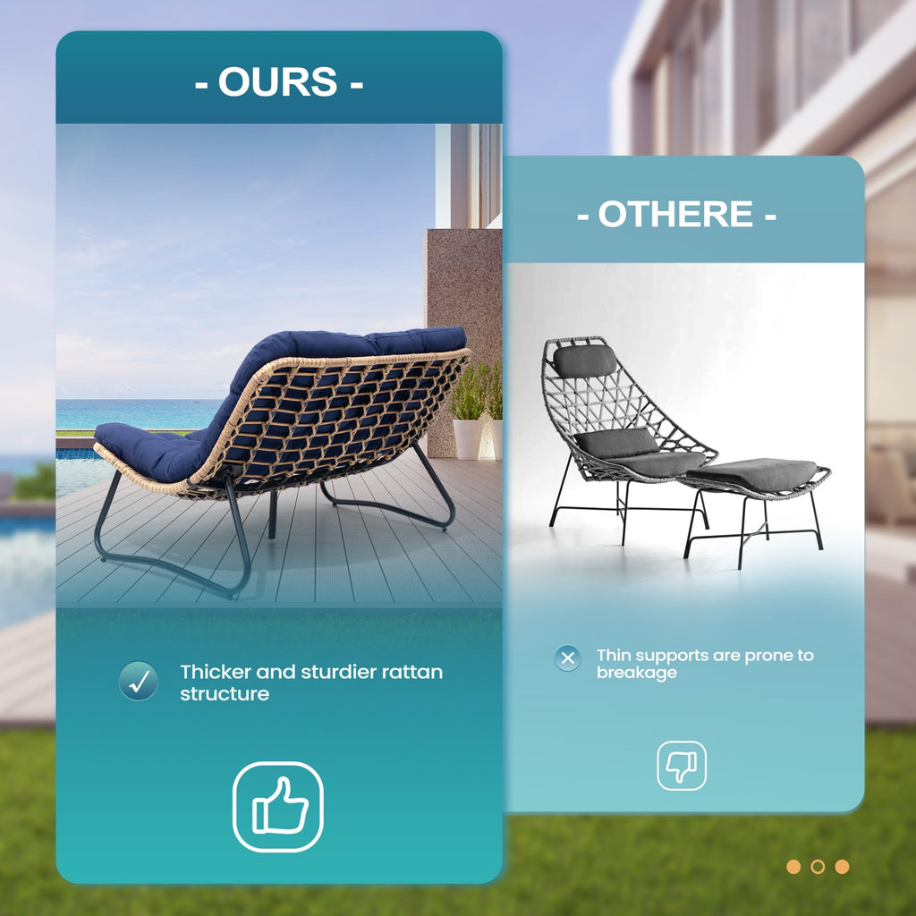 Doppel-Papasan-Sessel mit Kissen, wetterfestem PE-Rattan und Metallrahmen für den Innen- und Außenbereich