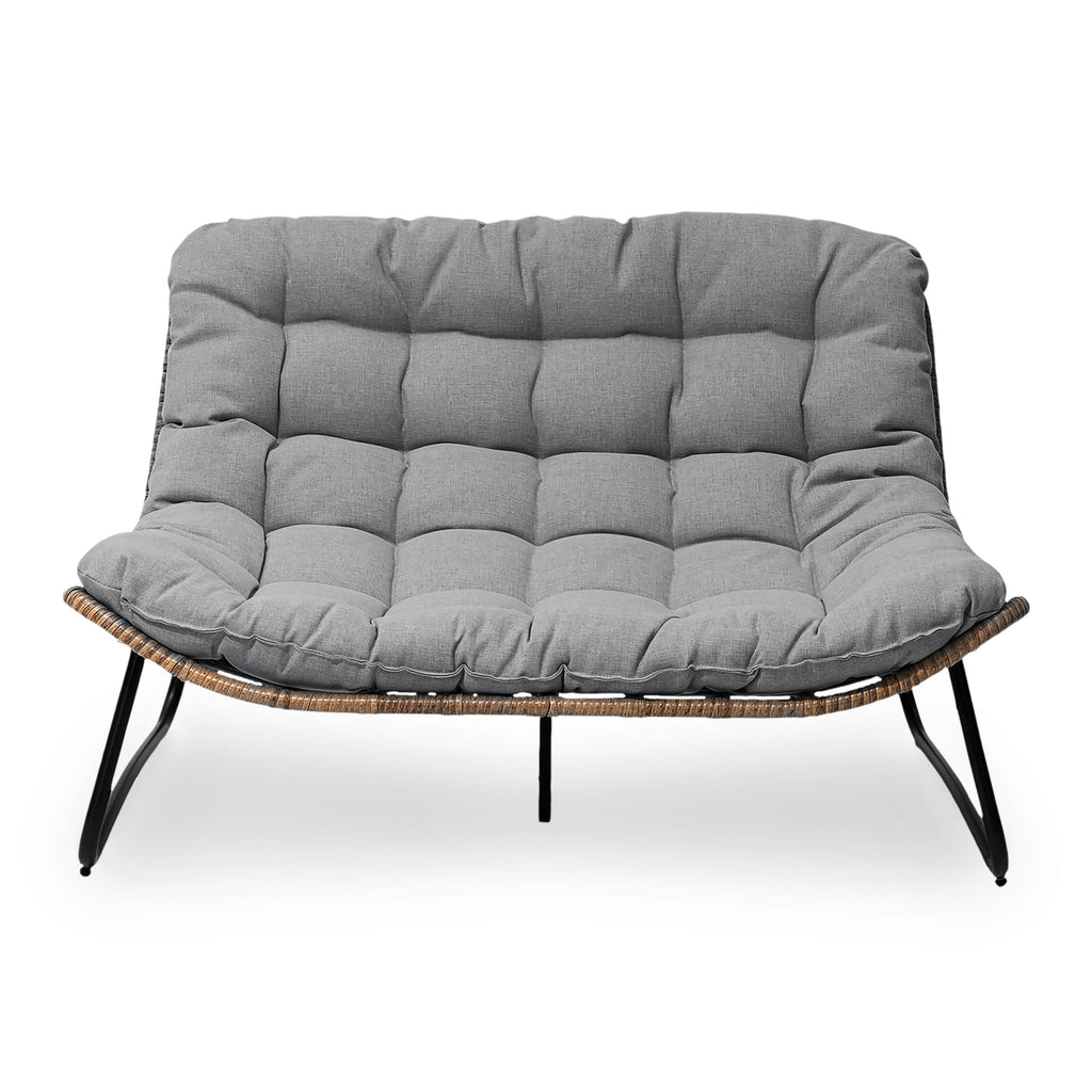 Doppel-Papasan-Sessel mit Kissen, wetterfestem PE-Rattan und Metallrahmen für den Innen- und Außenbereich