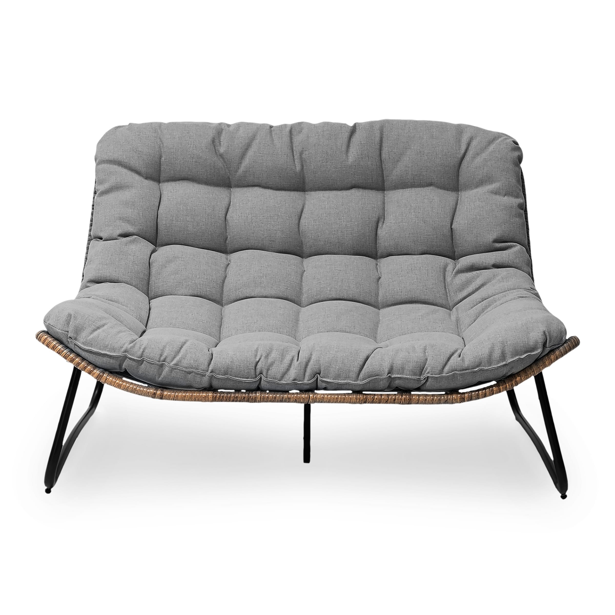 Doppel-Papasan-Sessel mit Kissen, wetterfestem PE-Rattan und Metallrahmen für den Innen- und Außenbereich