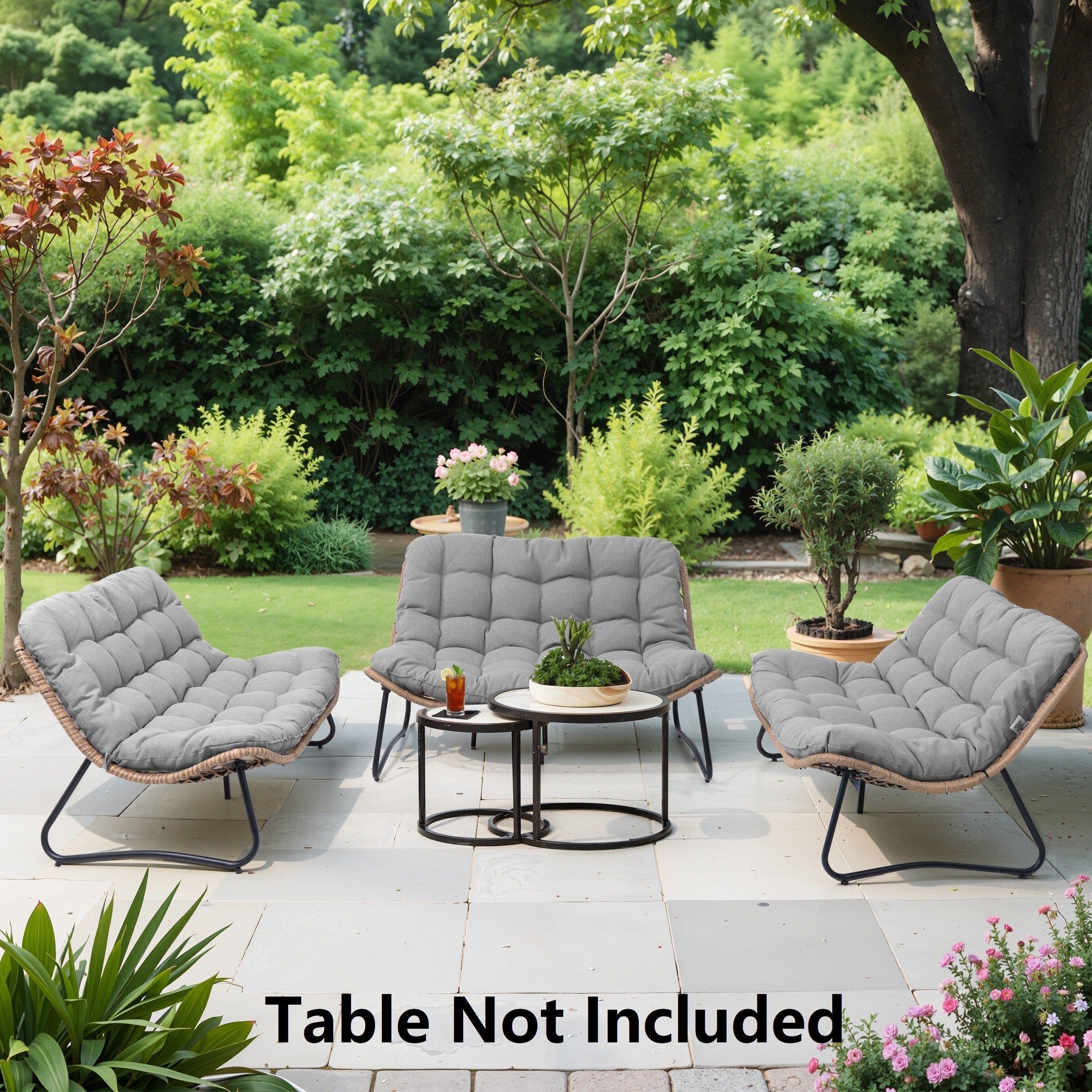 Doppel-Papasan-Sessel mit Kissen, wetterfestem PE-Rattan und Metallrahmen für den Innen- und Außenbereich