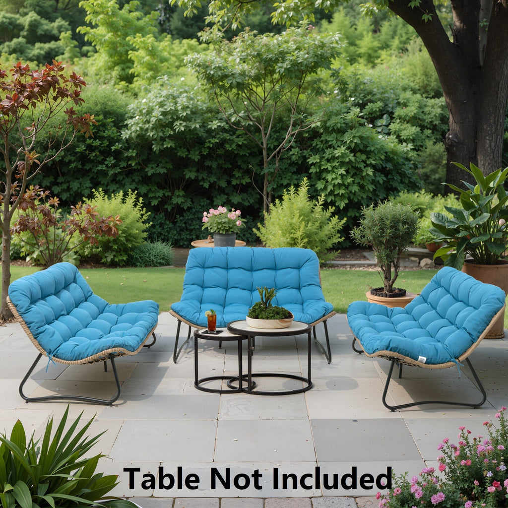 Doppel-Papasan-Sessel mit Kissen, wetterfestem PE-Rattan und Metallrahmen für den Innen- und Außenbereich