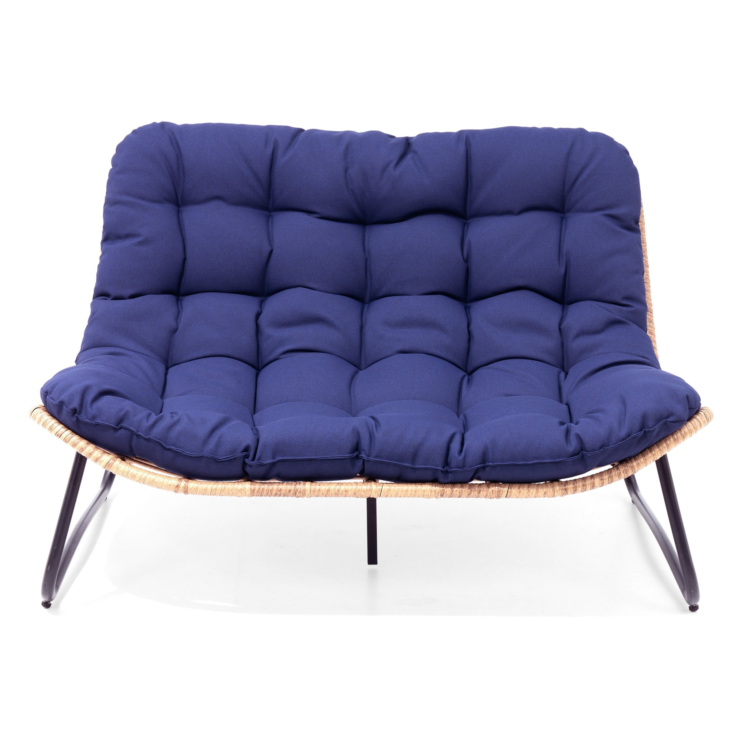 Doppel-Papasan-Sessel mit Kissen, wetterfestem PE-Rattan und Metallrahmen für den Innen- und Außenbereich