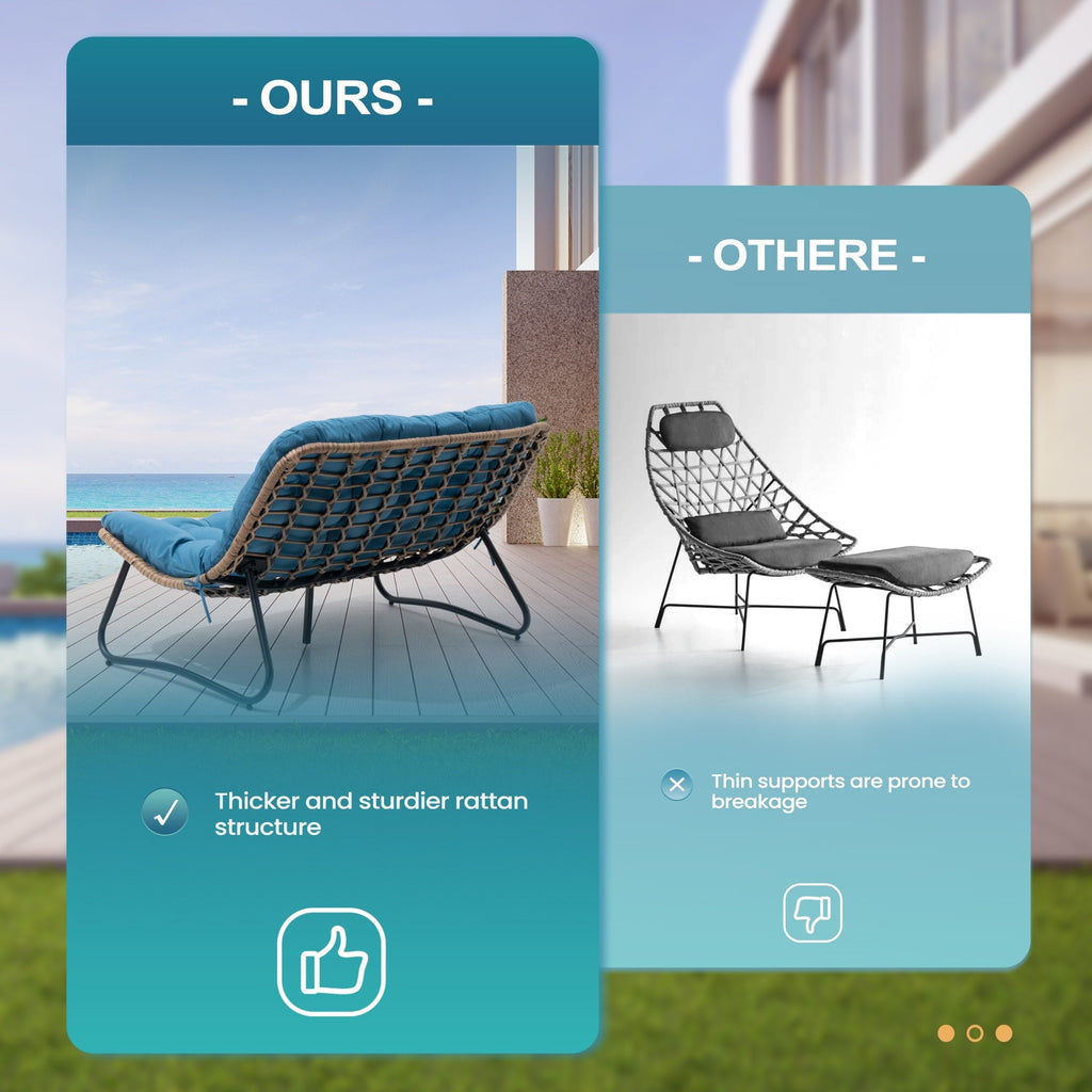 Doppel-Papasan-Sessel mit Kissen, wetterfestem PE-Rattan und Metallrahmen für den Innen- und Außenbereich