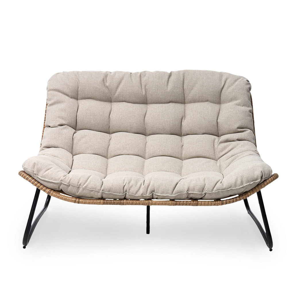 Doppel-Papasan-Sessel mit Kissen, wetterfestem PE-Rattan und Metallrahmen für den Innen- und Außenbereich