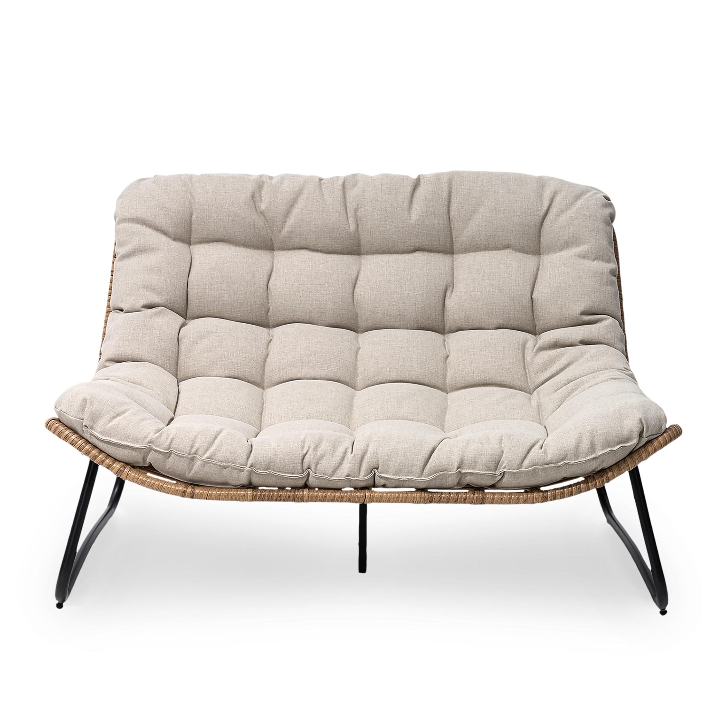 Doppel-Papasan-Sessel mit Kissen, wetterfestem PE-Rattan und Metallrahmen für den Innen- und Außenbereich