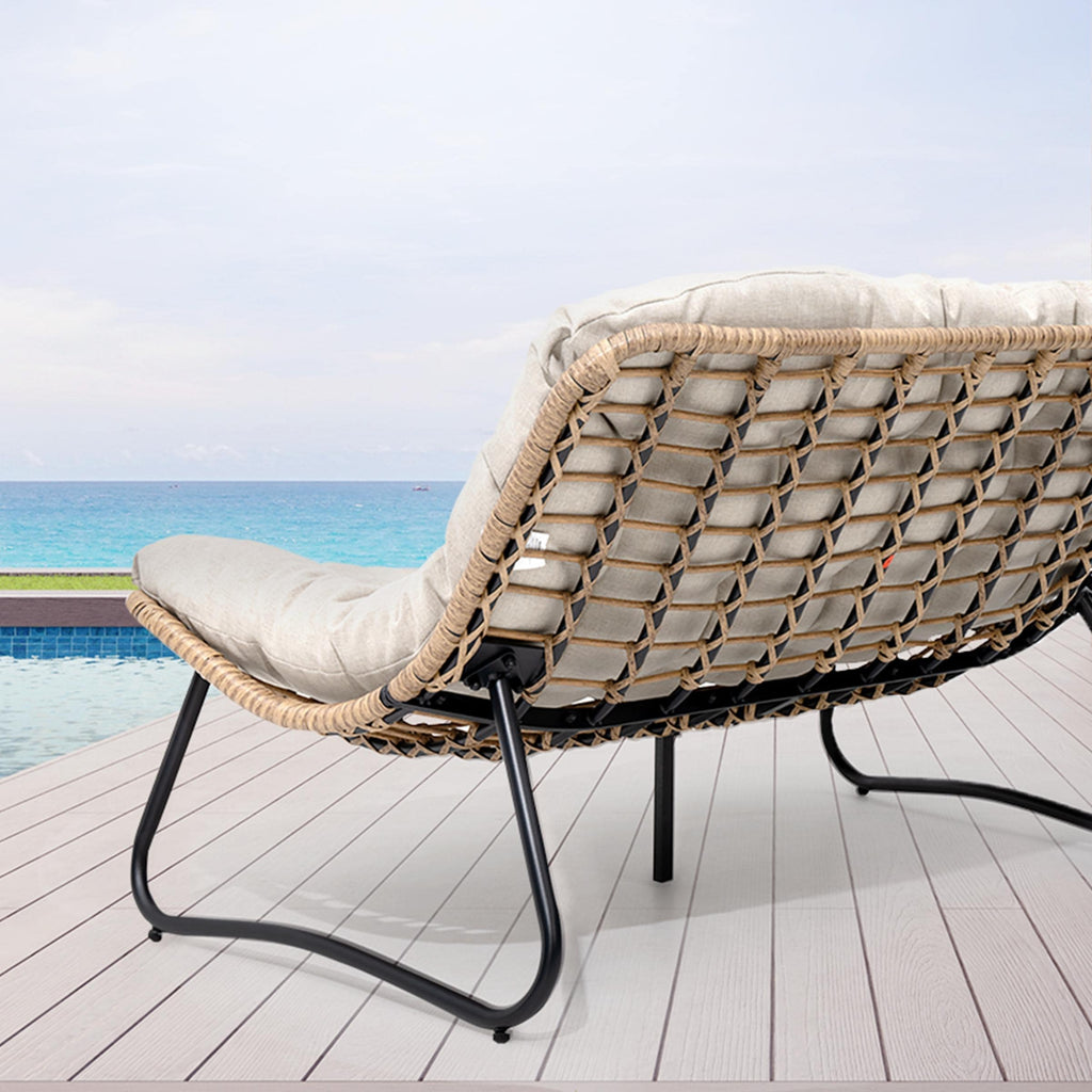 Doppel-Papasan-Sessel mit Kissen, wetterfestem PE-Rattan und Metallrahmen für den Innen- und Außenbereich