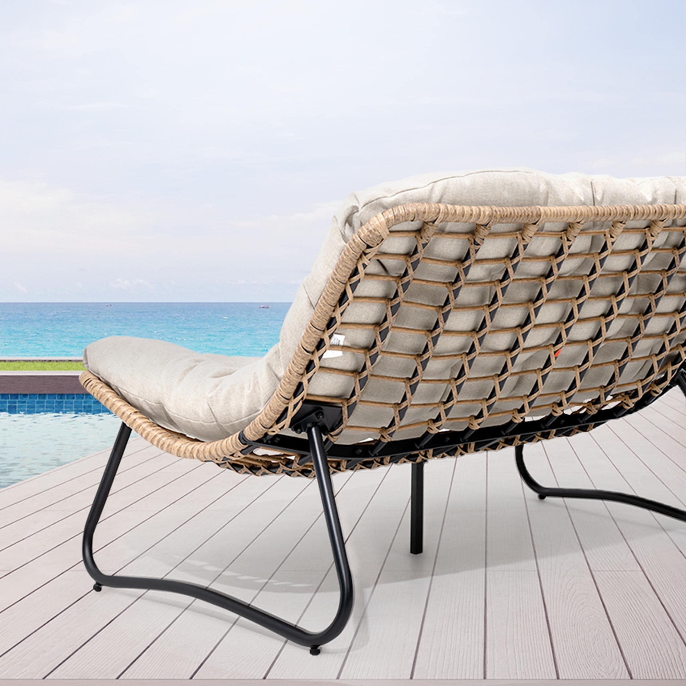 Doppel-Papasan-Sessel mit Kissen, wetterfestem PE-Rattan und Metallrahmen für den Innen- und Außenbereich
