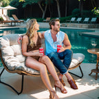 Doppel-Papasan-Sessel mit Kissen, wetterfestem PE-Rattan und Metallrahmen für den Innen- und Außenbereich