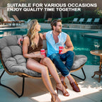 Doppel-Papasan-Sessel mit Kissen, wetterfestem PE-Rattan und Metallrahmen für den Innen- und Außenbereich