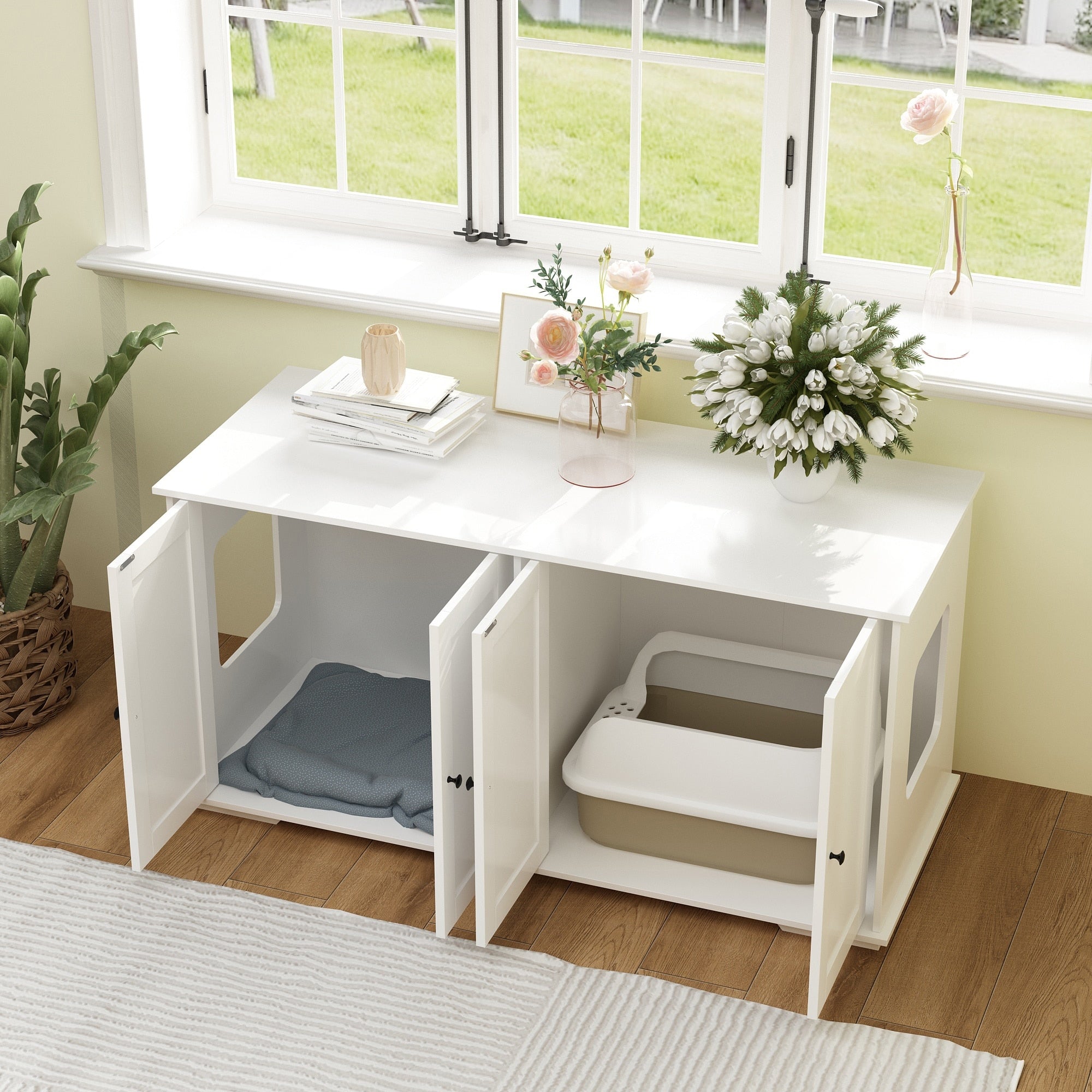 Doppelte Privatsphäre im Haustier-WC, Katzenklo-Versteckmöbel