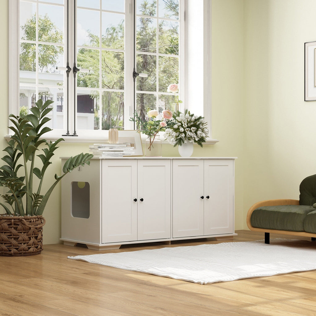 Doppelte Privatsphäre im Haustier-WC, Katzenklo-Versteckmöbel