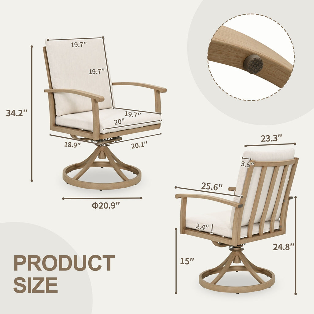 EGEIROS LIFE AluLux 9-teiliges Aluminium-Gartenmöbelset mit 2 drehbaren Esszimmerstühlen, 6 Esszimmerstühlen und waschbaren Kissen