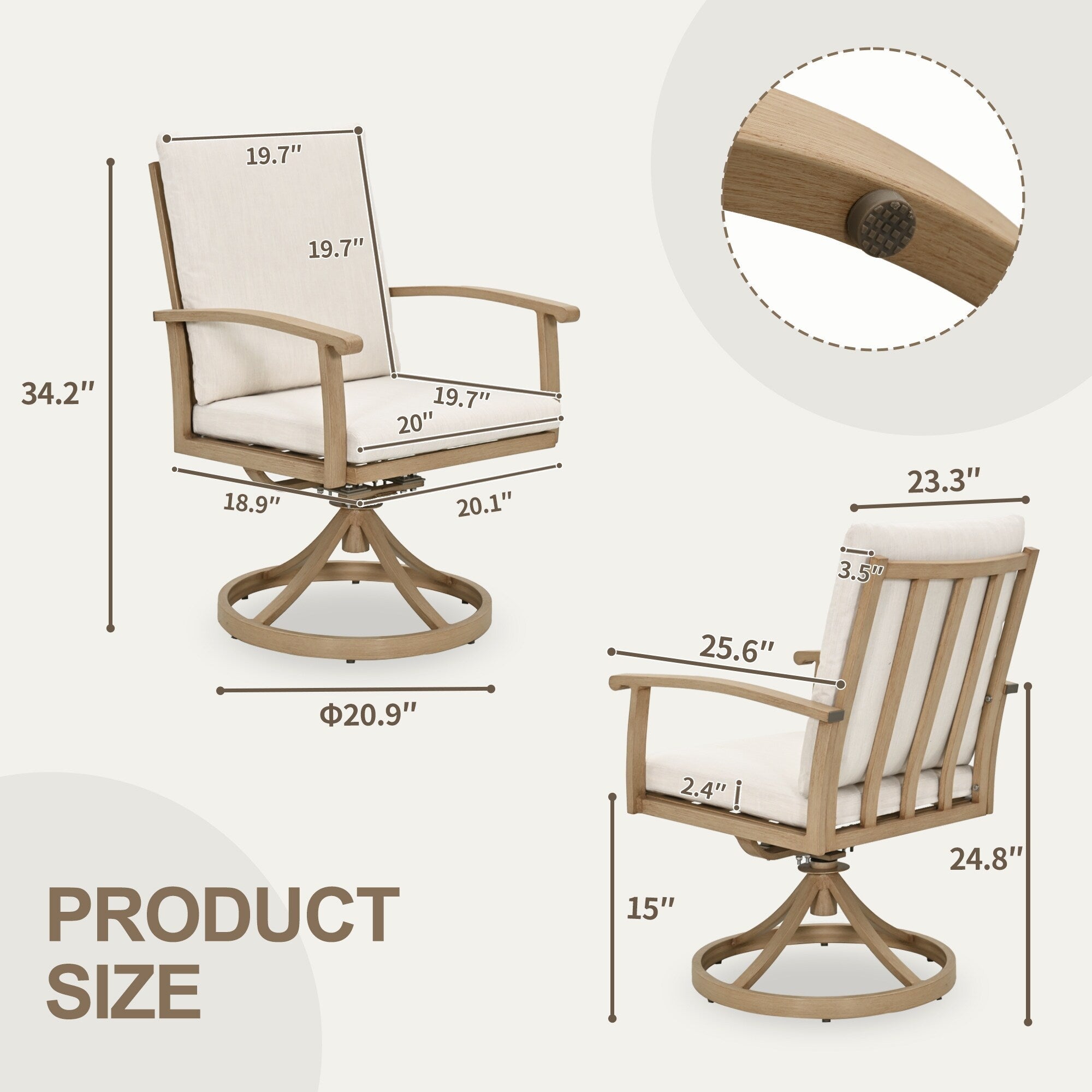 EGEIROS LIFE AluLux 9-teiliges Aluminium-Gartenmöbelset mit 2 drehbaren Esszimmerstühlen, 6 Esszimmerstühlen und waschbaren Kissen