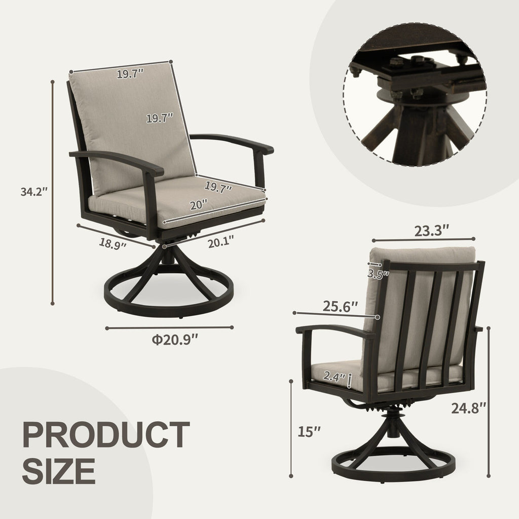 EGEIROS LIFE AluLux 9-teiliges Aluminium-Gartenmöbelset mit 2 drehbaren Esszimmerstühlen, 6 Esszimmerstühlen und waschbaren Kissen