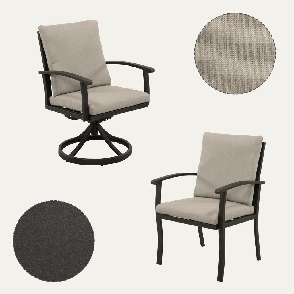 EGEIROS LIFE AluLux 9-teiliges Aluminium-Gartenmöbelset mit 2 drehbaren Esszimmerstühlen, 6 Esszimmerstühlen und waschbaren Kissen