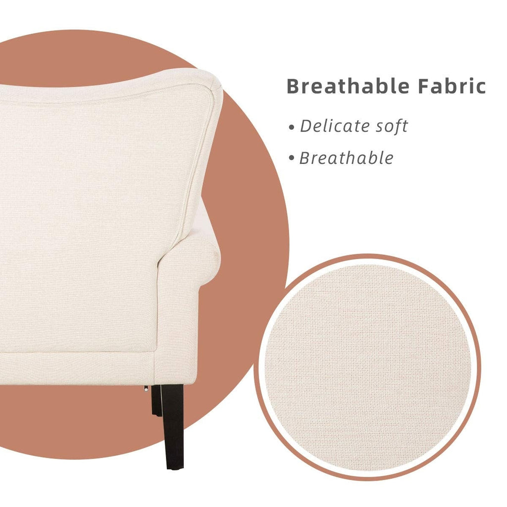 Erommy Moderner Akzentstuhl, Hochlehner-Sessel, gepolstertes Stoffsofa mit Knöpfen und Holzbeinen für das Wohnzimmer