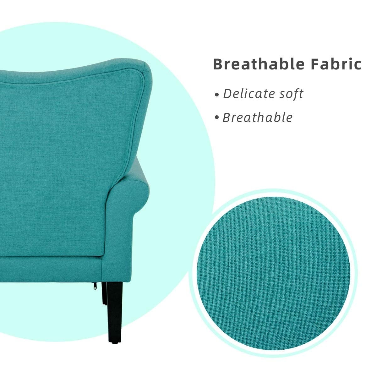 Erommy Moderner Akzentstuhl, Hochlehner-Sessel, gepolstertes Stoffsofa mit Knöpfen und Holzbeinen für das Wohnzimmer