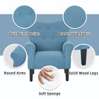 Erommy Moderner Akzentstuhl, Hochlehner-Sessel, gepolstertes Stoffsofa mit Knöpfen und Holzbeinen für das Wohnzimmer