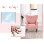 Erommy Moderner Akzentstuhl, Hochlehner-Sessel, gepolstertes Stoffsofa mit Knöpfen und Holzbeinen für das Wohnzimmer