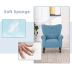 Erommy Moderner Akzentstuhl, Hochlehner-Sessel, gepolstertes Stoffsofa mit Knöpfen und Holzbeinen für das Wohnzimmer