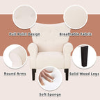 Erommy Moderner Akzentstuhl, Hochlehner-Sessel, gepolstertes Stoffsofa mit Knöpfen und Holzbeinen für das Wohnzimmer