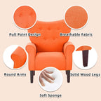 Erommy Moderner Akzentstuhl, Hochlehner-Sessel, gepolstertes Stoffsofa mit Knöpfen und Holzbeinen für das Wohnzimmer