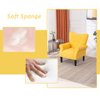 Erommy Moderner Akzentstuhl, Hochlehner-Sessel, gepolstertes Stoffsofa mit Knöpfen und Holzbeinen für das Wohnzimmer