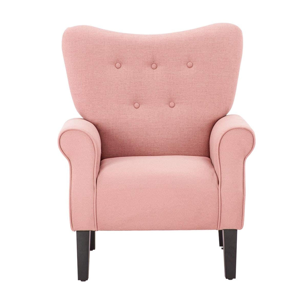 Erommy Moderner Akzentstuhl, Hochlehner-Sessel, gepolstertes Stoffsofa mit Knöpfen und Holzbeinen für das Wohnzimmer