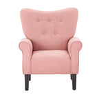 Erommy Moderner Akzentstuhl, Hochlehner-Sessel, gepolstertes Stoffsofa mit Knöpfen und Holzbeinen für das Wohnzimmer