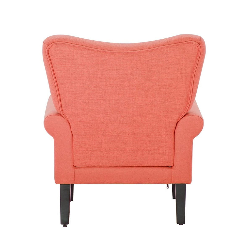 Erommy Moderner Akzentstuhl, Hochlehner-Sessel, gepolstertes Stoffsofa mit Knöpfen und Holzbeinen für das Wohnzimmer