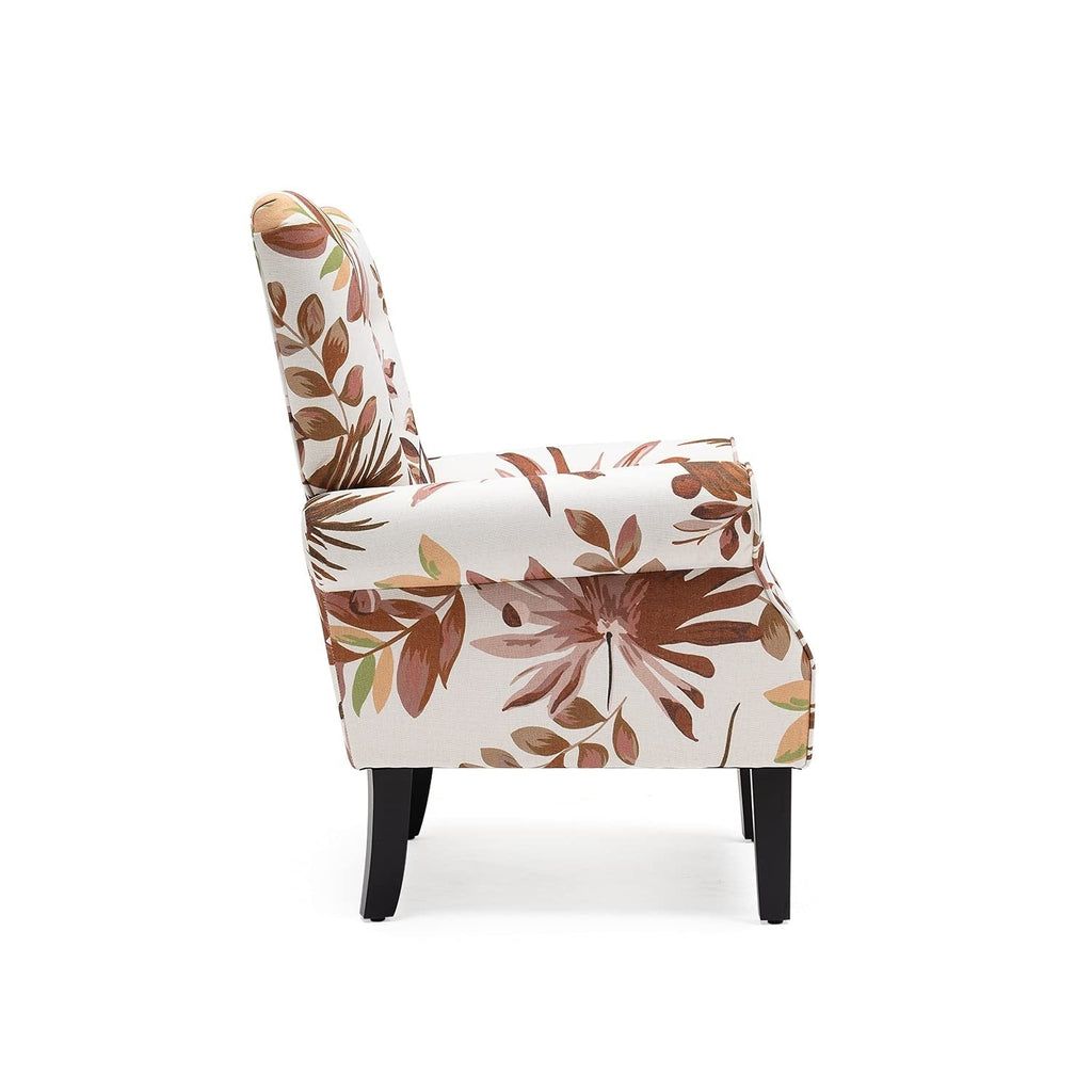 Erommy Moderner Akzentstuhl, Hochlehner-Sessel, gepolstertes Stoffsofa mit Knöpfen und Holzbeinen für das Wohnzimmer