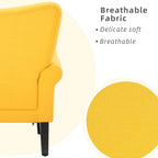 Erommy Moderner Akzentstuhl, Hochlehner-Sessel, gepolstertes Stoffsofa mit Knöpfen und Holzbeinen für das Wohnzimmer