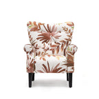 Erommy Moderner Akzentstuhl, Hochlehner-Sessel, gepolstertes Stoffsofa mit Knöpfen und Holzbeinen für das Wohnzimmer