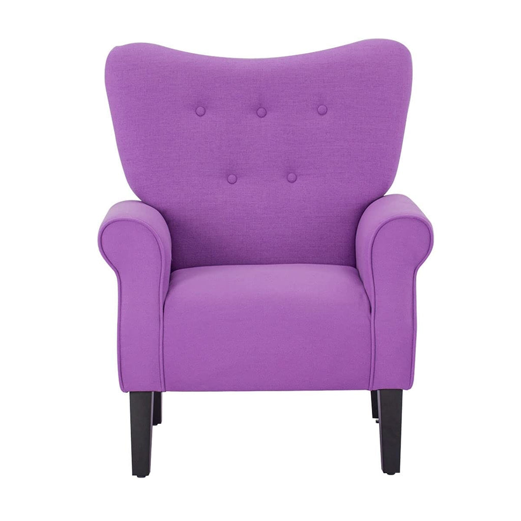 Erommy Moderner Akzentstuhl, Hochlehner-Sessel, gepolstertes Stoffsofa mit Knöpfen und Holzbeinen für das Wohnzimmer