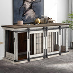 EROMMY Hundebox aus Massivholz, Indoor-Hundehütte mit Schiebetür und TV-Schrank, schickes Hundehaus aus Holz, stilvoller Hundekäfig