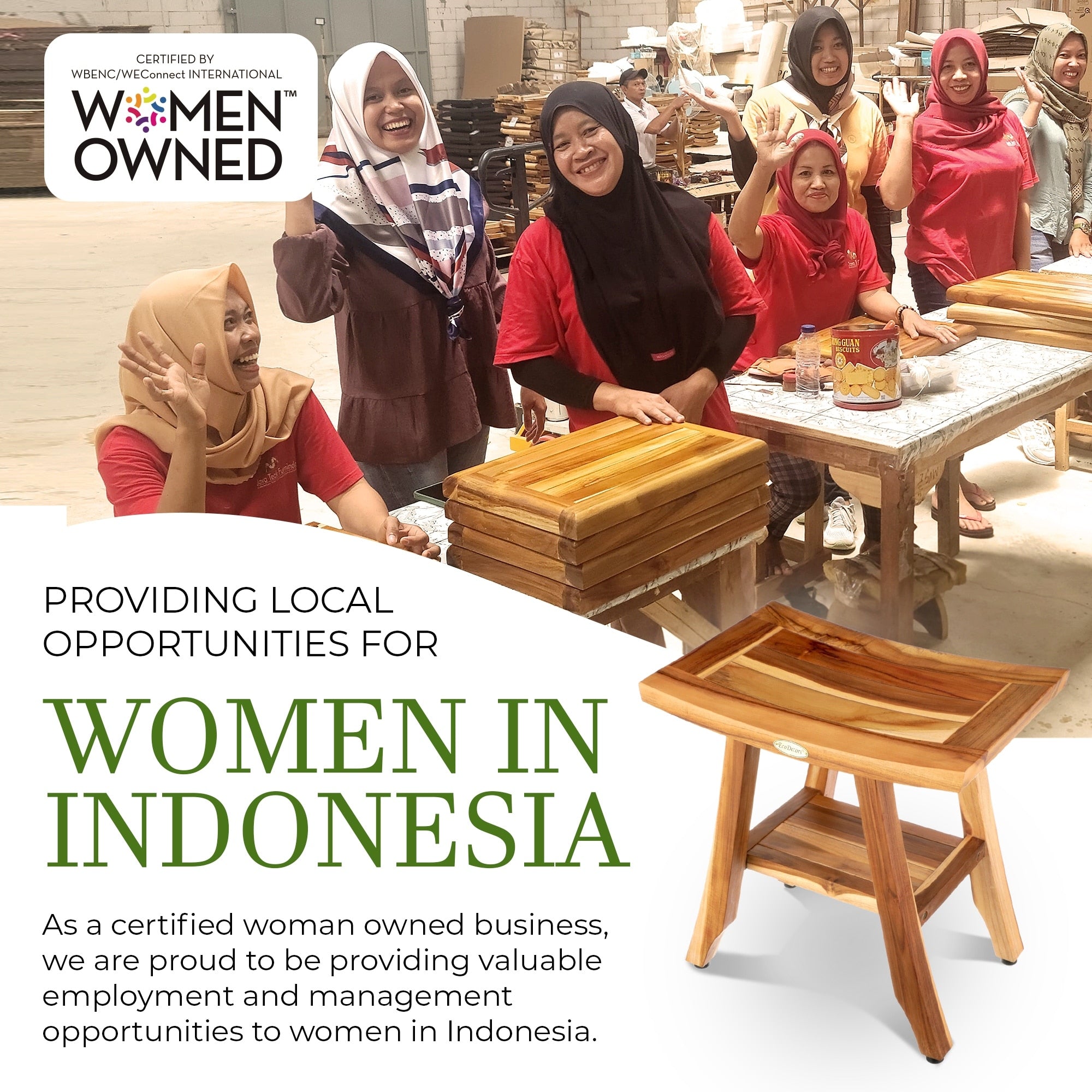 EcoDecors, Bank, Duschhocker, Duschsitz, Duschstuhl für die Dusche, kleine Bank, Teak-Duschbank, Duschfußstütze