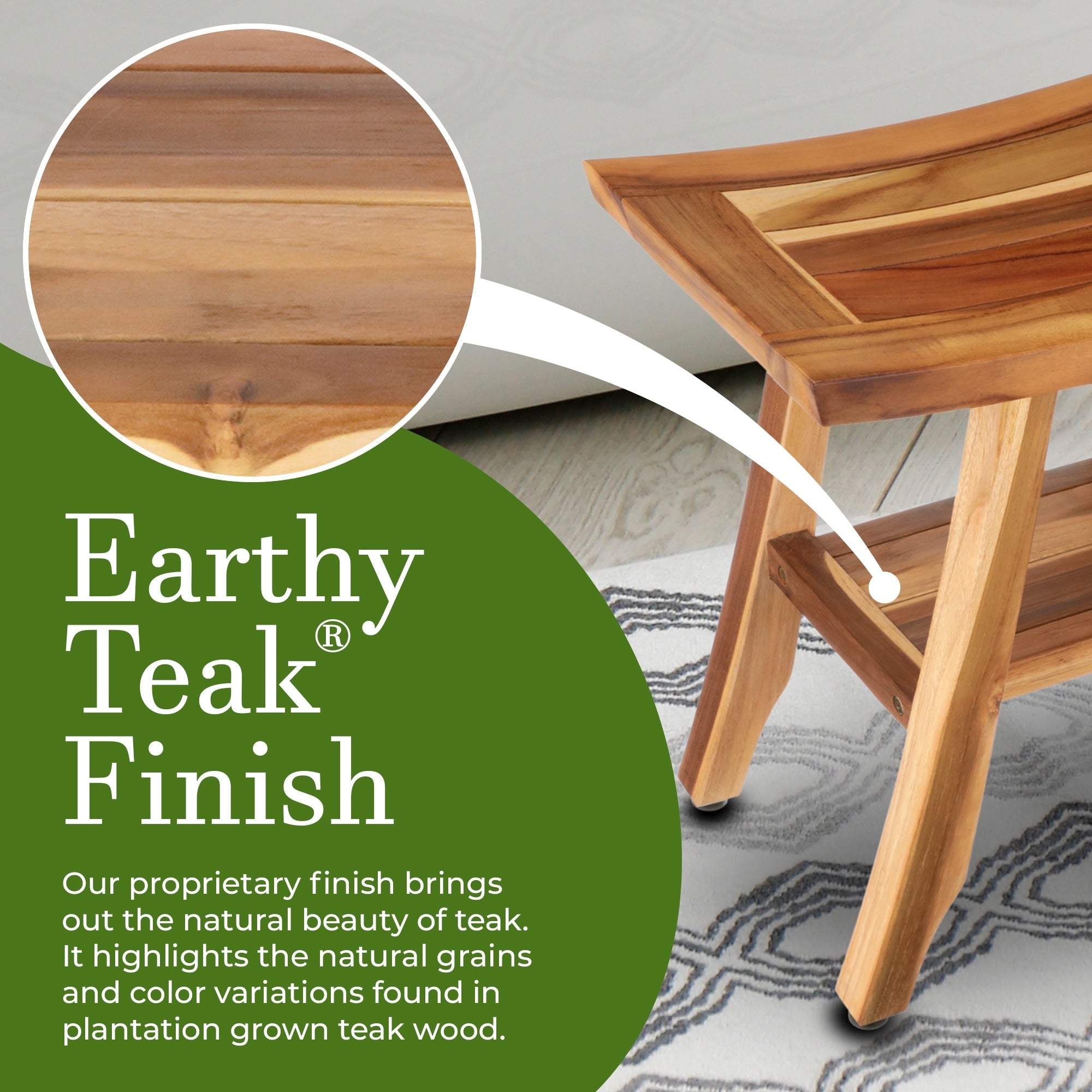 EcoDecors, Bank, Duschhocker, Duschsitz, Duschstuhl für die Dusche, kleine Bank, Teak-Duschbank, Duschfußstütze