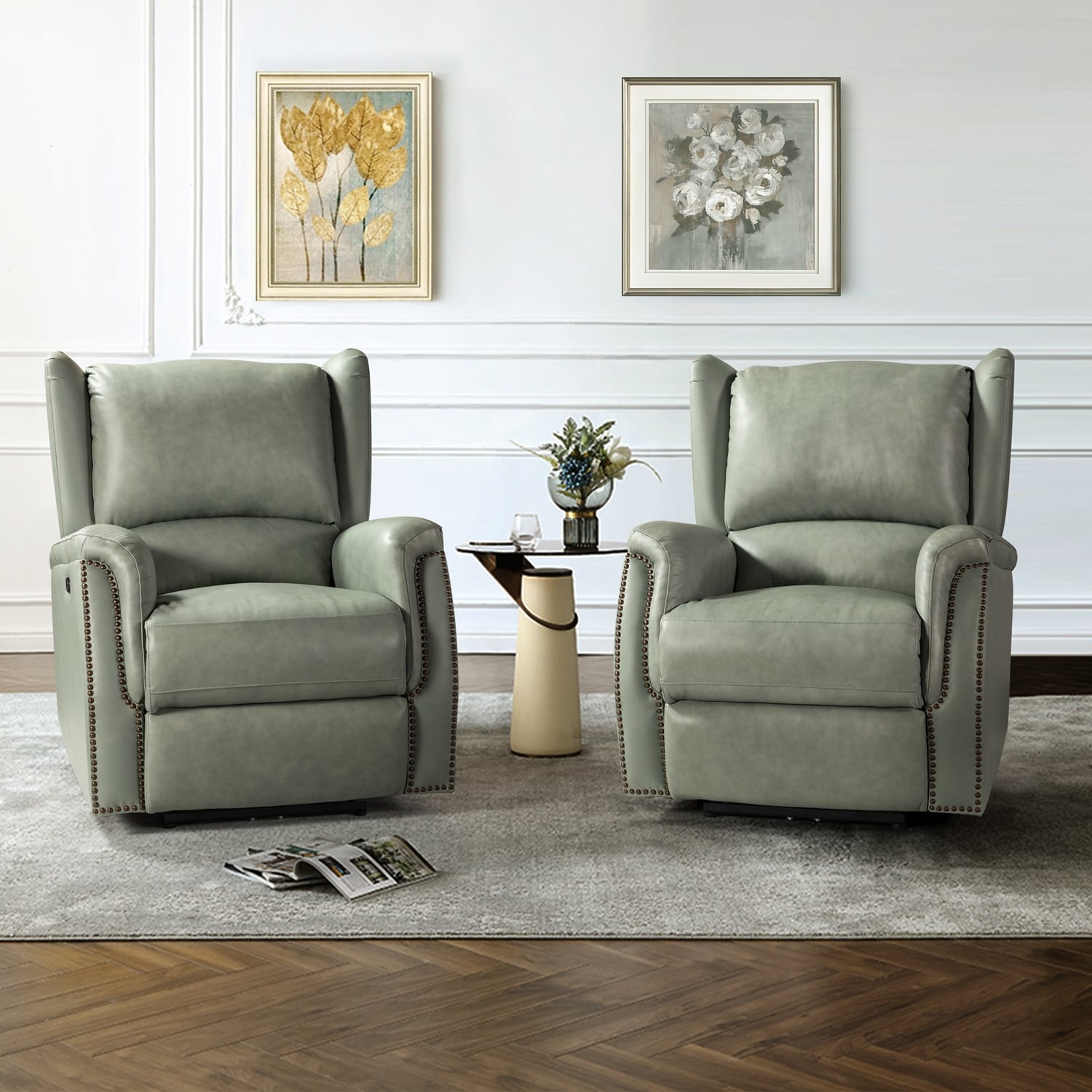 Eduardo Echtleder-Sessel mit elektrischer Verstellung und USB-Anschluss, 2er-Set