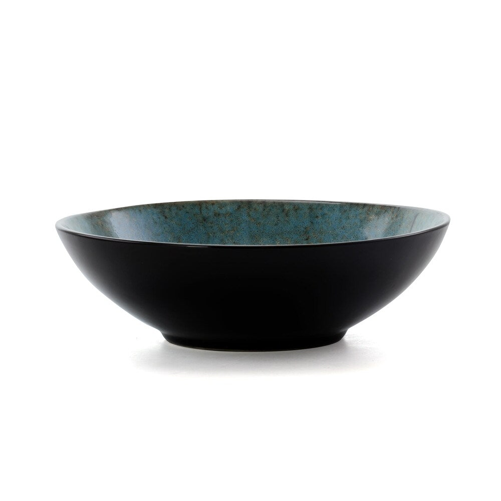 Elama Geschirrset „Floral Accents“, 16-teilig, aus Steingut, blau