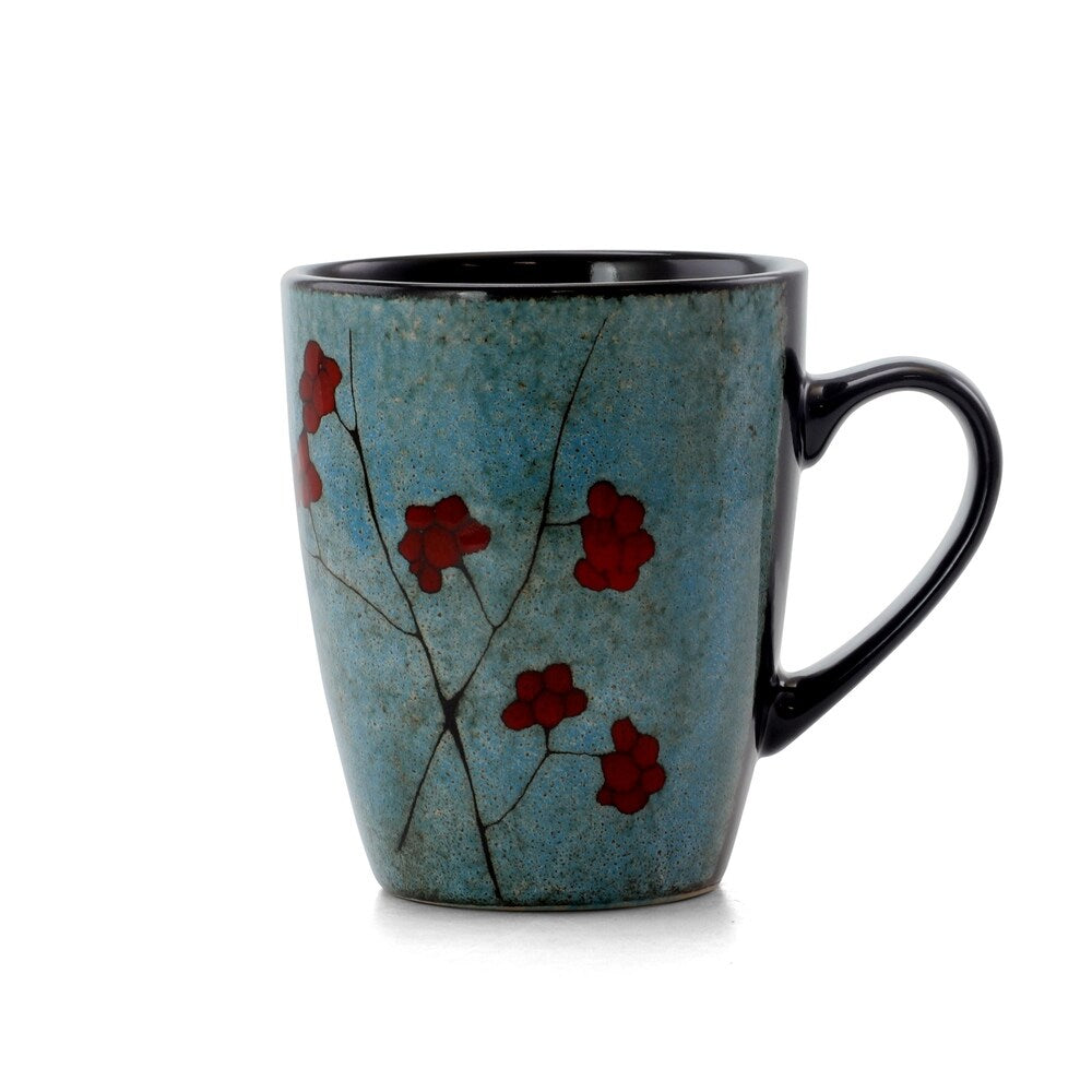 Elama Geschirrset „Floral Accents“, 16-teilig, aus Steingut, blau