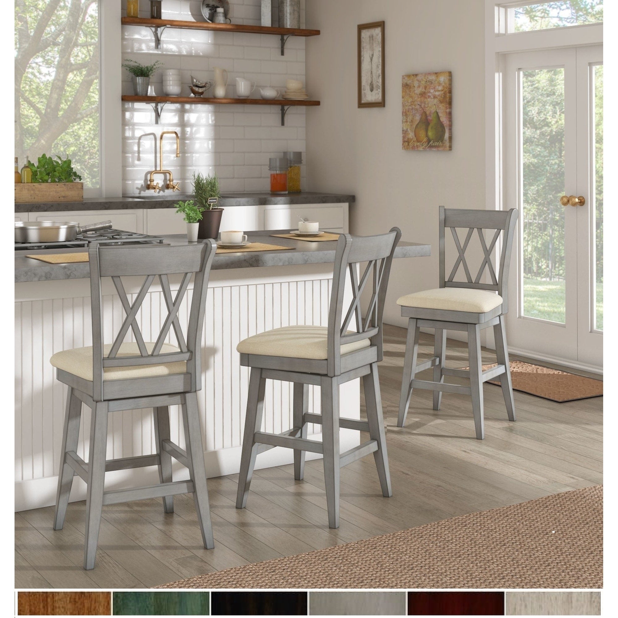 Eleanor Barhocker mit doppelter X-Rückenlehne und Drehfunktion aus Holz von iNSPIRE Q Classic