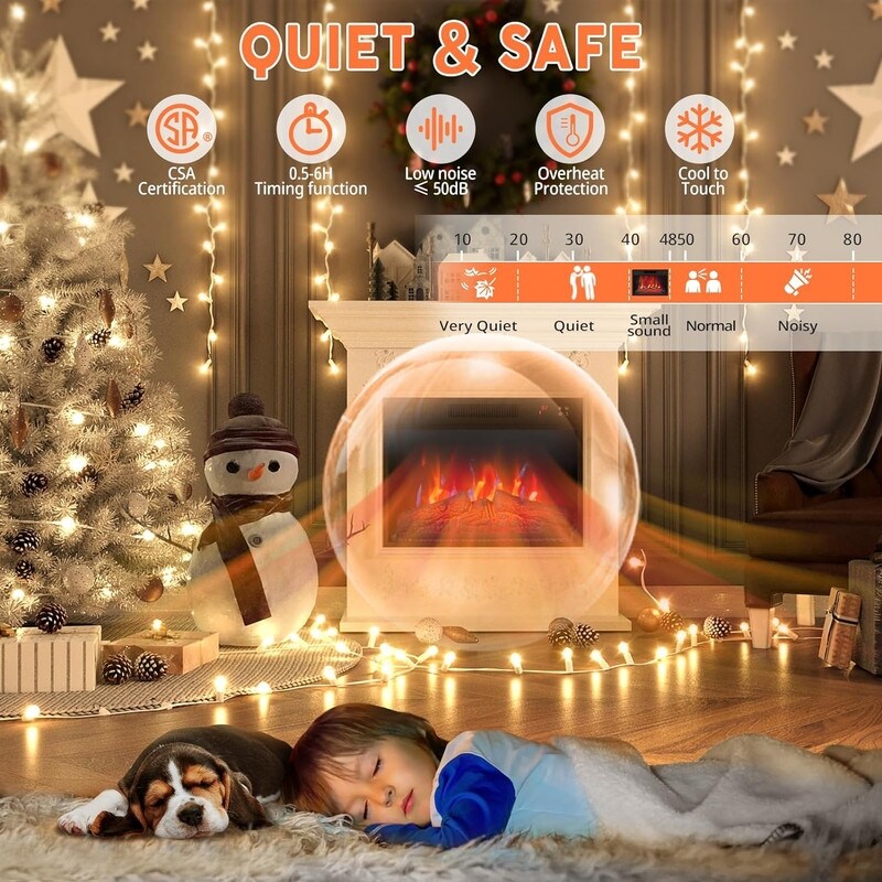 Elektrischer Kamineinsatz mit einstellbarer Heizleistung, Helligkeit, Timer und Überhitzungsschutz, 1400 W, CSA-gelistet