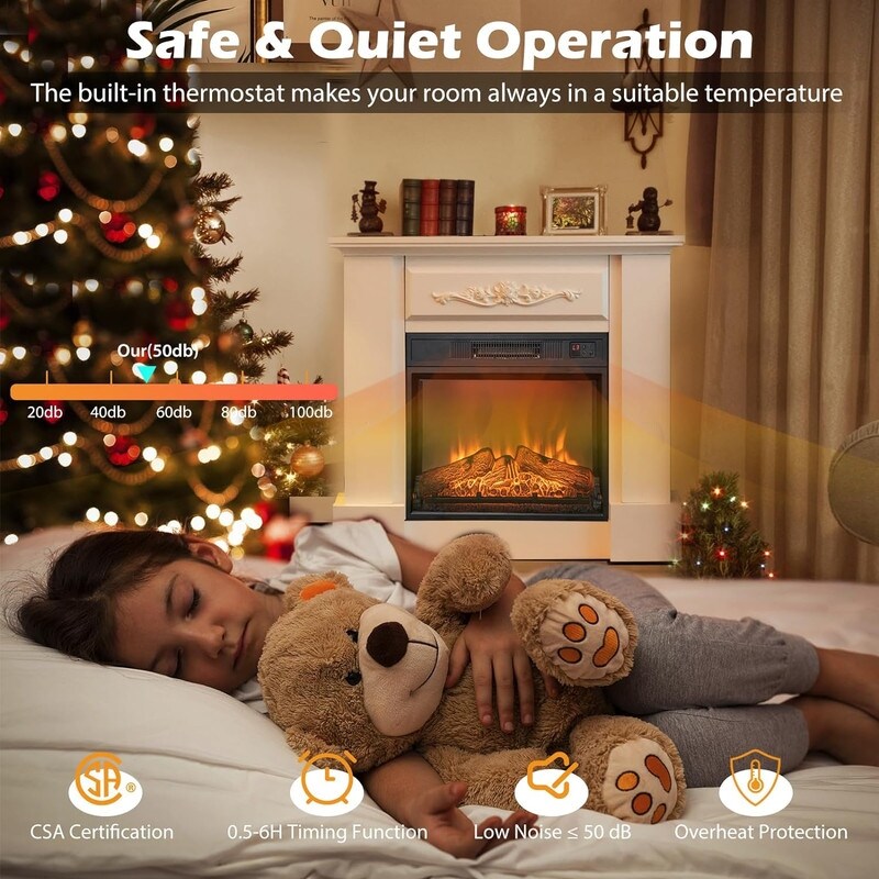 Elektrischer Kamineinsatz mit einstellbarer Heizleistung, Helligkeit, Timer und Überhitzungsschutz, 1400 W, CSA-gelistet