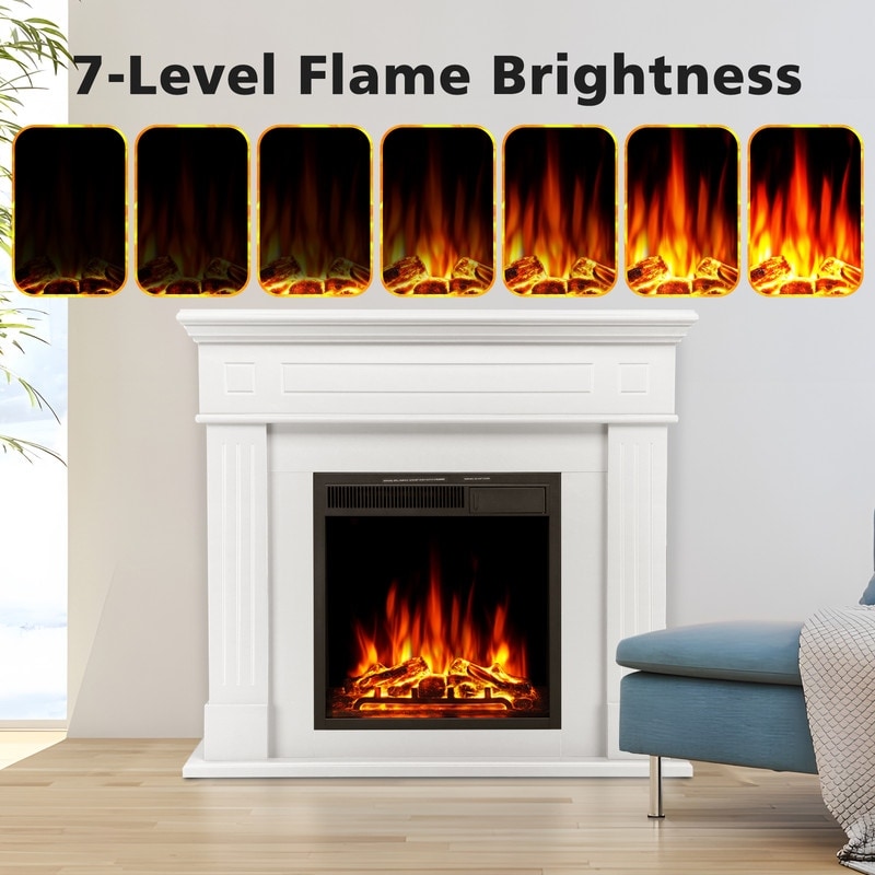 Elektrischer Kamin mit Holzverkleidung, Feuerraum, Fernbedienung