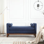 Elegante, 53,5 cm breite, gepolsterte Ottomane mit Holzbeinen und Nackenstützkissen